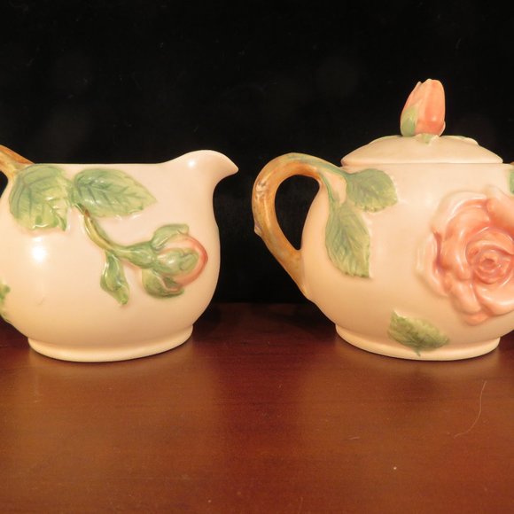 Vtg Fitz & Floyd Blushing Rose Creamer & Sugar Bowl Porcelain (109C) - Picture 1 of 9
